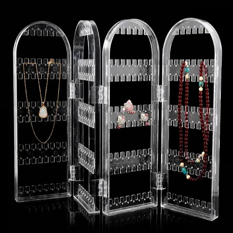 Transparenter Kunststoff Faltbarer Bildschirm Schmuck Display Ständer Desktop Ohrring Halskette Aufbewahrung Regal Organizer