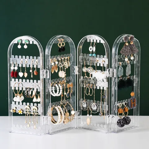 Transparenter Kunststoff Faltbarer Bildschirm Schmuck Display Ständer Desktop Ohrring Halskette Aufbewahrung Regal Organizer