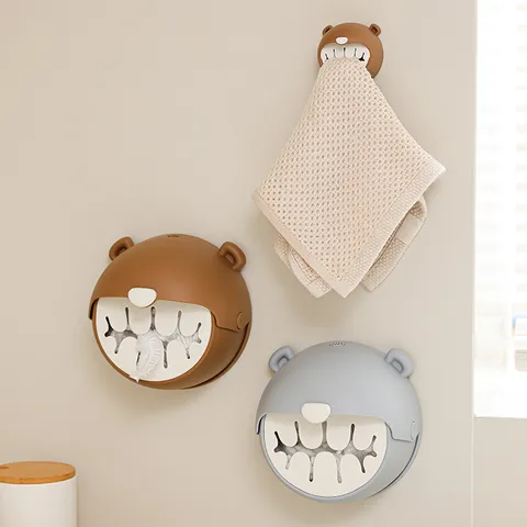 Distributore di Pellicola Trasparente da Muro Forma di Orsetto Carino Scatola di Conservazione per Sacchetti della Spazzatura Organizer per Sacchetti di Plastica da Cucina