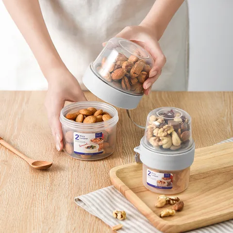 Portable Double Layer Fresh Keeping Box Transparent Plastic Sealed Jar Yogurt Salad Cup Food Container