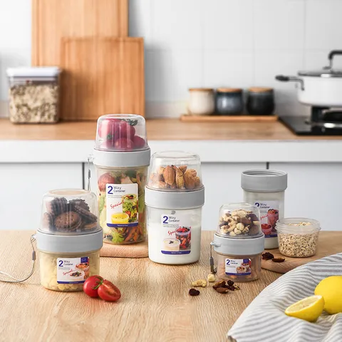 Portable Double Layer Fresh Keeping Box Transparent Plastic Sealed Jar Yogurt Salad Cup Food Container