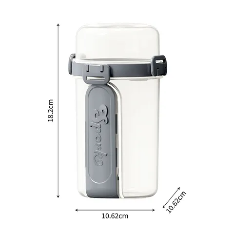 Tasse à Salade Double Couche Portable En Plastique Antifuite Conteneur De Yaourt De Céréales De Petit Déjeuner Avec Cuillère Boîte À Lunch Pour Bureau Voyage