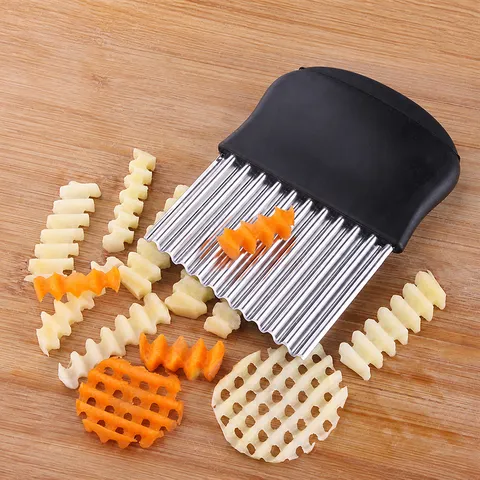 Edelstahl Wellenschneider Welle Kartoffel Pommes Frites Schneider Mit Rutschfestem Griff Küchen Gemüseschneider Werkzeug