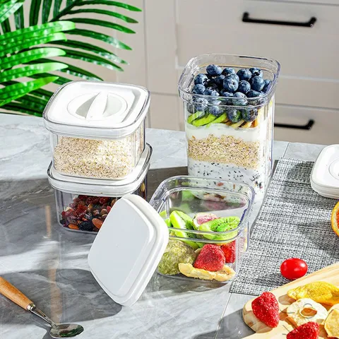 Transparent Plastic Sealed Storage Canister Food Grade Grain Container With Rotating Lid Kitchen Storage Organizer