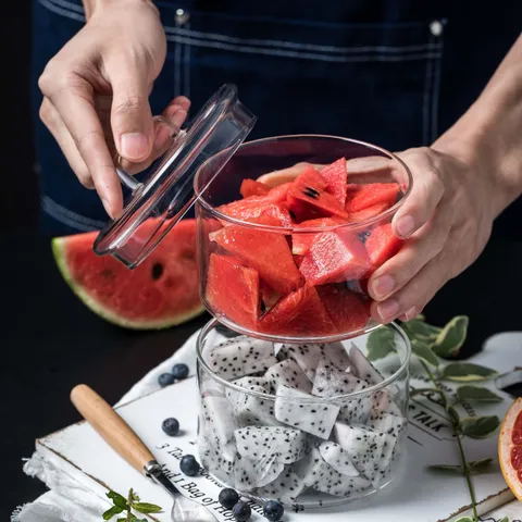 Nordisch Minimalistisch Hitzebeständige Glasschüssel Kleine Transparente Salat Frucht Dessert Schüssel Mit Deckel Haushalts Snack Aufbewahrungsglas