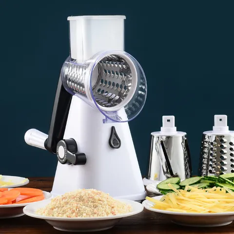 Manual Rotary Vegetable Slicer Kitchen Food Chopper With Three Stainless Steel Drum Blades Multi-Function Shredder Grater