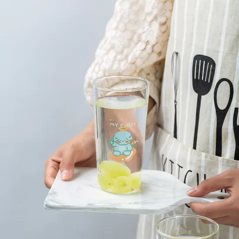 Taza de Agua de Vidrio Resistente al Calor con Estampado de Dibujos Animados Oso Cachorro Creativo Transparente Jugo Leche Hogar