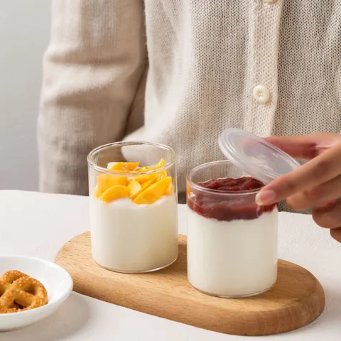 Tasse à Pudding en Verre Borosilicaté Tasse à Yaourt Résistante à la Chaleur avec Couvercle Bol à Dessert Articles de Cuisine