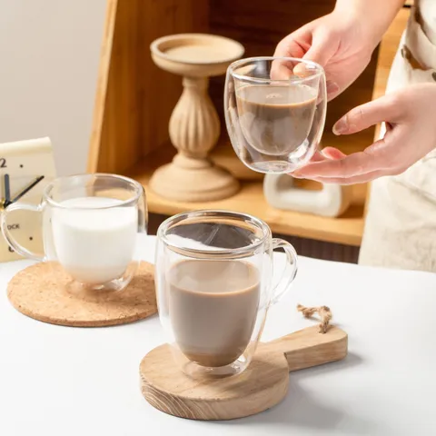 Heldere Dubbelwandige Glazen Koffiemok Met Handvat Geïsoleerd Hittebestendig Borosilicaat Thee Melk Beker Transparant Drinkgerei