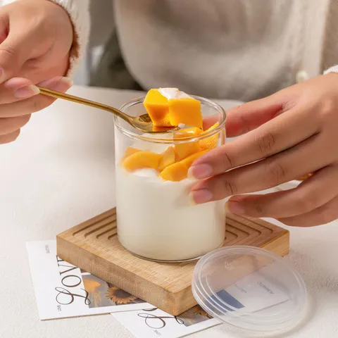 Tasse à Pudding en Verre Borosilicaté Tasse à Yaourt Résistante à la Chaleur avec Couvercle Bol à Dessert Articles de Cuisine