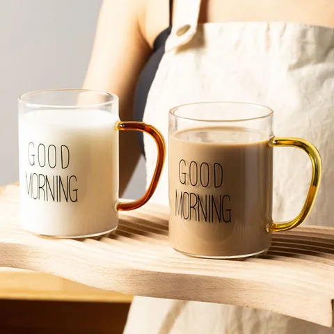 Borosilikatglas Frühstückstasse Mit Farbigen Griff Hitzebeständige Milch Kaffeetasse Klares Wasser Glaswaren Für Zuhause
