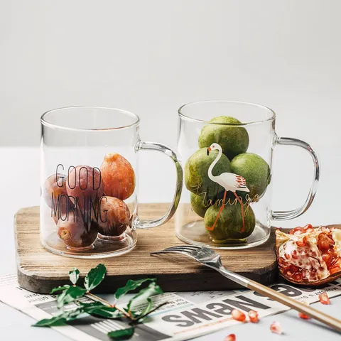Transparant Hittebestendig Glas Waterkopje Met Handvat Letterprint Kantoor Koffie Melk Mok Dagelijks Drinkgerei