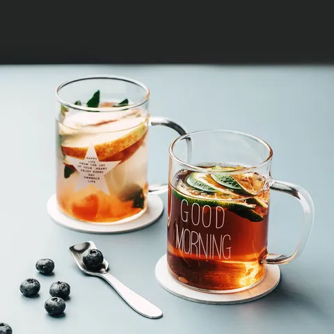 Transparant Hittebestendig Glas Waterkopje Met Handvat Letterprint Kantoor Koffie Melk Mok Dagelijks Drinkgerei