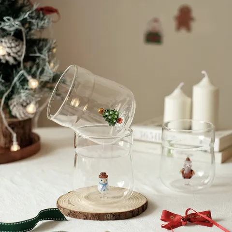 Taza de Vidrio de Navidad de Dibujos Animados Lindo Creativo Con Árbol 3D Muñeco de Nieve Resistente Al Calor Taza de Café y Leche