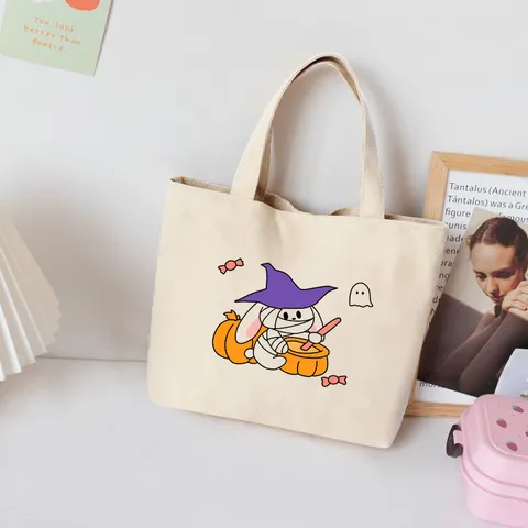 Women Cute Cartoon Animal Canvas Tote Bag Casual Printed Handbag Small Lunch Box Bag For Office School Women Mini Handbag