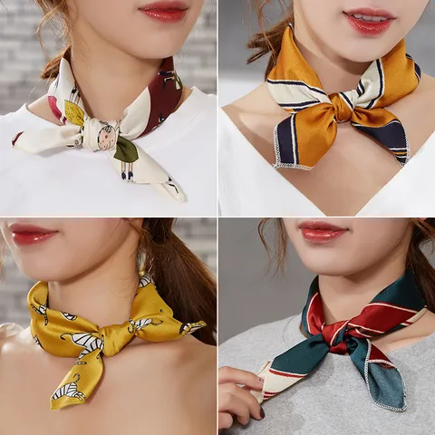 Women Elegant Printed Chiffon Square Scarf Versatile Silk-Like Neck Neckerchief Fashion Headband Accessory Women Students