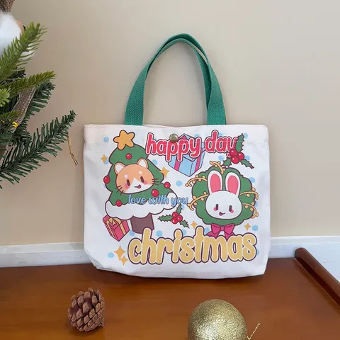 Borsa in Tela di Buon Natale per Donna con Stampa a Cartoni Animati Borsa Regalo Festiva Borsa a Mano Quadrata Piccola Casual Borsa per Feste
