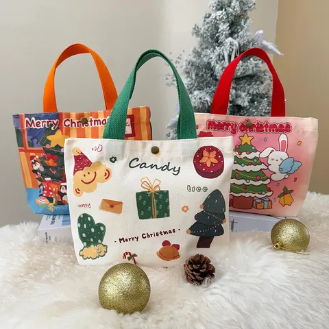 Borsa in Tela di Buon Natale per Donna con Stampa a Cartoni Animati Borsa Regalo Festiva Borsa a Mano Quadrata Piccola Casual Borsa per Feste