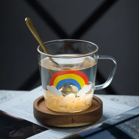 Ins Creatief Regenboog Heteluchtballon Bliksem Glazen Beker Borosilicaatglas Hittebestendig Melk Koffie Sap Drinkbeker