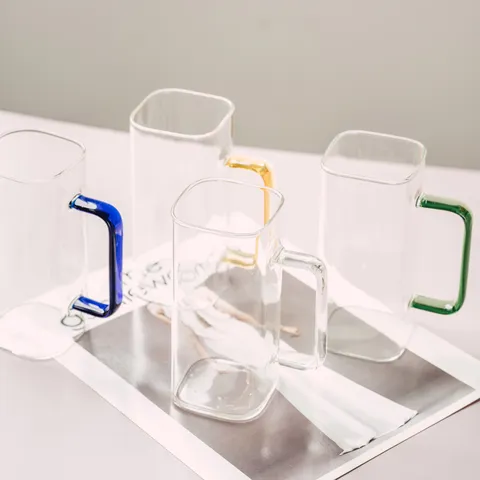 Ins Square Heat Resistant Glass Mug With Handle Creative Breakfast Milk Cup Household Coffee Tea Cup