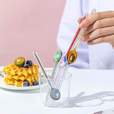 Koreaanse Stijl Hittebestendige Glazen Roerlepel Leuke Kleurrijke Snoep Melk Koffie Dessert Lepel