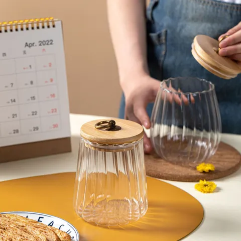 Japanischer Stil Klares Glas Teedose Versiegelte Aufbewahrungsglas Mit Holzdeckel Und Metallgriff Für Küche Lebensmittel Snacks