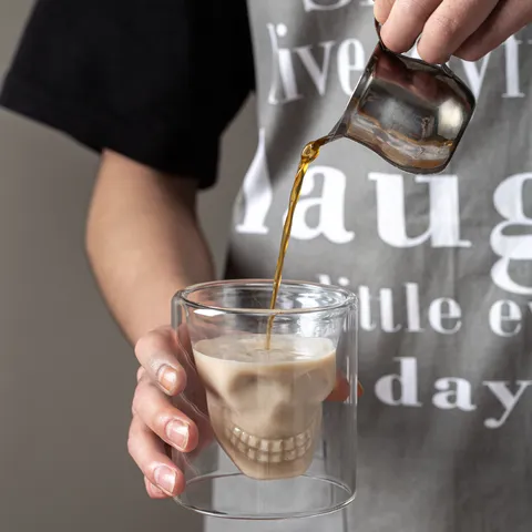 Creatieve Schedel Glas Koffiekop Dubbelwandig Hittebestendig Duidelijk Wijnglas Latte Mok