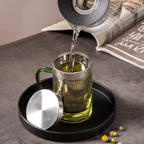Hoge Borosilicaatglas Theekop Met Zeef En Deksel Hittebestendige Thee-Water Scheiding Kantoor Waterkop