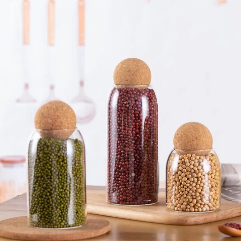Glass Sealed Tea Canister With Cork Lid Large Capacity Coffee Bean Storage Jar Clear Borosilicate Glass Food Organizer