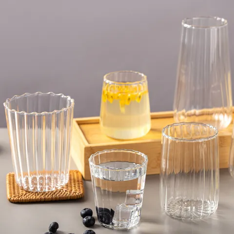 Ins Stijl Hittebestendige Transparante Glazen Beker Verticale Streep Koude Brouw Koffie Melk Beker Huishoudelijk Drinkgerei