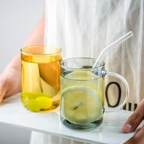 Japanse Stijl Gekleurd Transparant Borosilicaat Glazen Beker Hittebestendige Theekop Met Handvat Grote Capaciteit Drinkwaterbeker