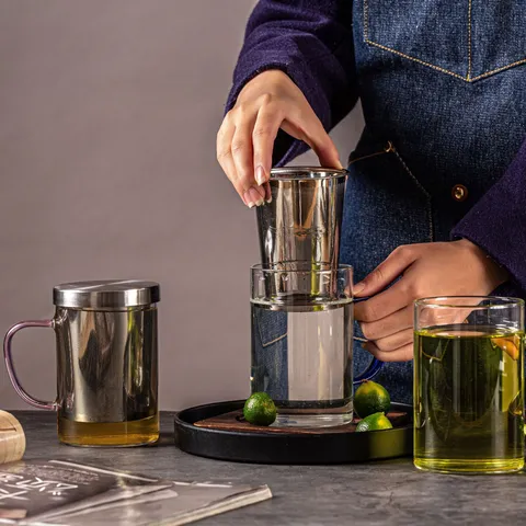 Hoge Borosilicaatglas Theekop Met Zeef En Deksel Hittebestendige Thee-Water Scheiding Kantoor Waterkop