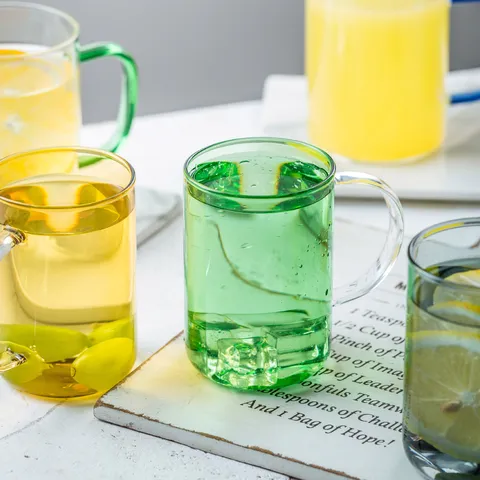 Japanse Stijl Gekleurd Transparant Borosilicaat Glazen Beker Hittebestendige Theekop Met Handvat Grote Capaciteit Drinkwaterbeker