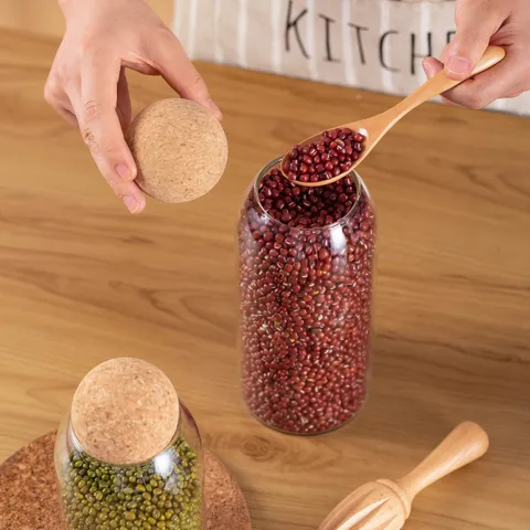 Glass Sealed Tea Canister With Cork Lid Large Capacity Coffee Bean Storage Jar Clear Borosilicate Glass Food Organizer