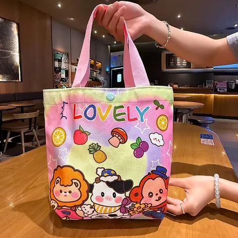 Cute Cartoon Handbag Velvet Fabric Sweet Illustrated Pattern Snap Closure Daily Tote Small Square Bag For Women