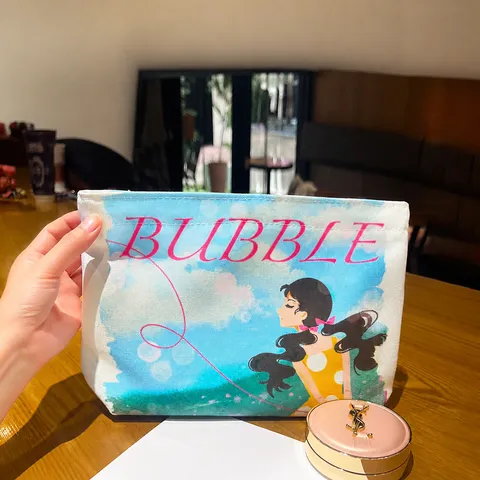 Cute Cartoon Anime Printed Cosmetic Bag Portable Zipper Travel Toiletry Pouch Compact Polyester Makeup Storage Organizer Bag For Women