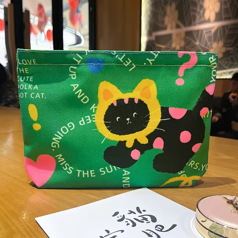 Cute Cartoon Anime Printed Cosmetic Bag Portable Zipper Travel Toiletry Pouch Compact Polyester Makeup Storage Organizer Bag For Women