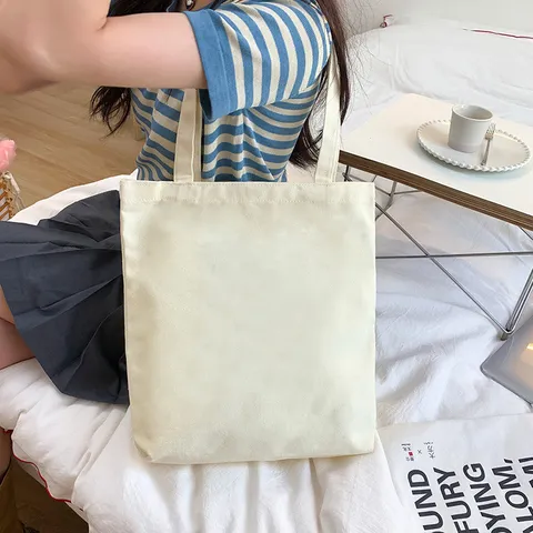 Large Capacity Canvas Tote Bag Minimalist DIY Blank Shoulder Bag For Women Durable Cream White Commuter Shopping Bag
