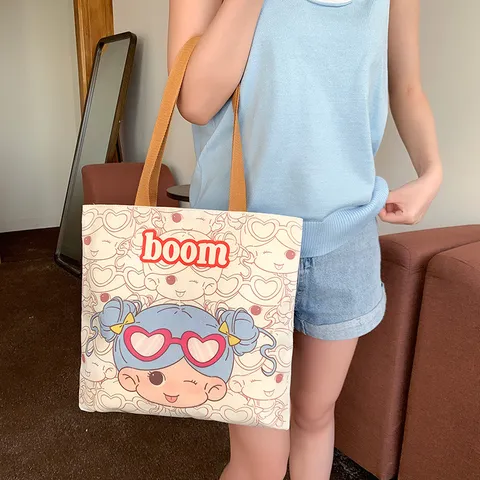Cartoon Grafik DuPont Papier Tragetasche Für Damen Große Kapazität Casual Vintage Leinwand Schultertasche Doppelseitig Buch Tasche