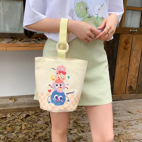 Cartoon Canvas Tote Bag Large Capacity Handbag Student Lunch Bag Casual Portable Small Cloth Bag for Women Cute Animal Prints