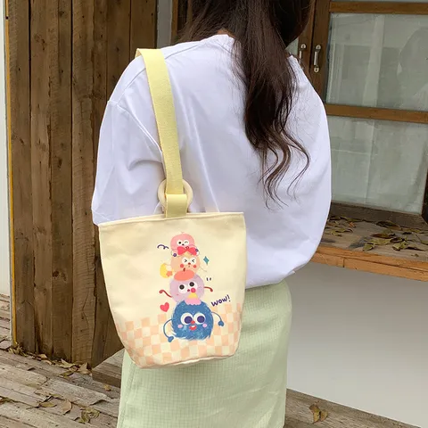 Cartoon Canvas Tote Bag Large Capacity Handbag Student Lunch Bag Casual Portable Small Cloth Bag for Women Cute Animal Prints