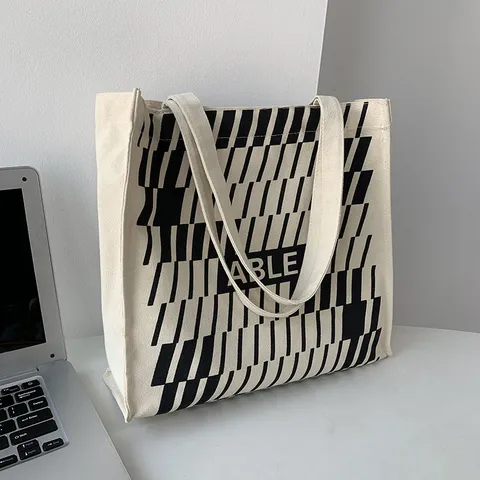 Large Capacity Canvas Tote Bag Geometric Leopard Print Shoulder Bag For University Students Daily School Work Handbag