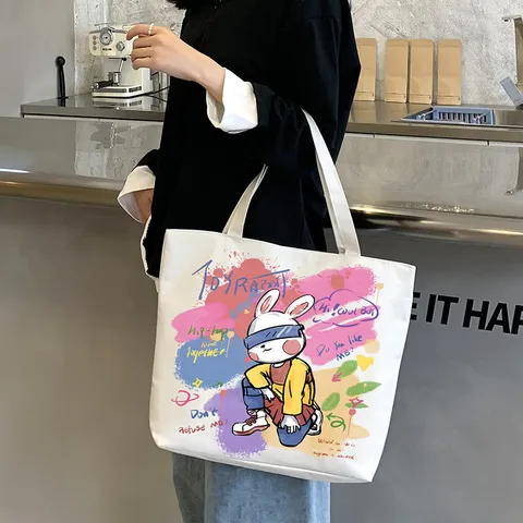 Street Trend Oxford Cloth Tote Bag Large Capacity Shoulder Bag With Cartoon Graffiti Print Artistic Preppy Style Handbag For Everyday Students School Women