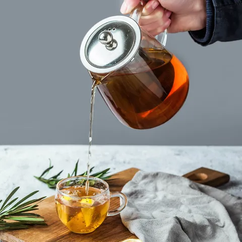 Théière en Verre Résistant à la Chaleur Avec Infuseur et Couvercle en Acier Inoxydable Transparent Pour Cuisine Maison