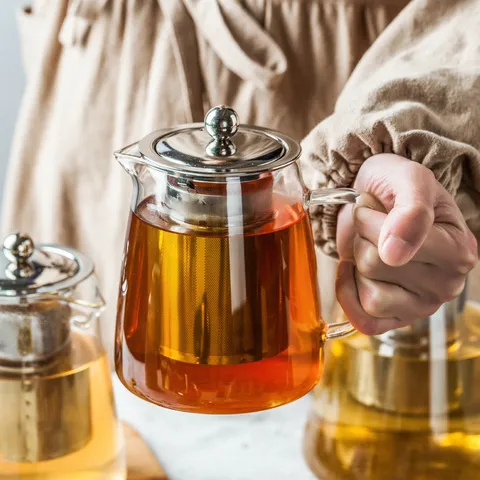 Théière en Verre Résistant à la Chaleur Avec Infuseur et Couvercle en Acier Inoxydable Transparent Pour Cuisine Maison