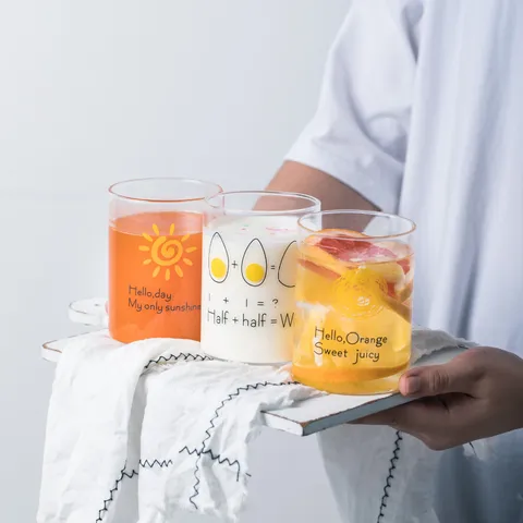 Japans Stijl Hittebestendige Glazen Beker Creatieve Transparante Melk Ontbijt Sap Beker Drinkgerei