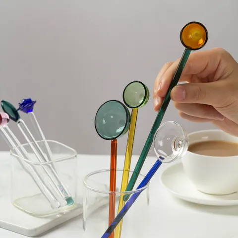 Cuillère à Mélanger le Café en Verre Transparent Créatif Joli Long Manche Cuillère à Dessert au Lait Résistante à la Chaleur