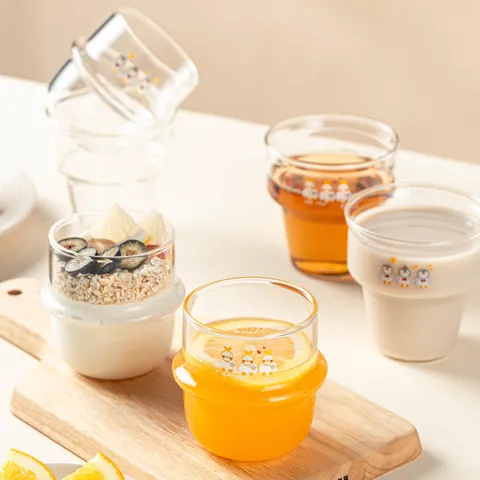 Borosilicaatglas Conische Latte Beker Ijskoffie Water Glazen Beker Schattig Cartoon Patroon Hittebestendig