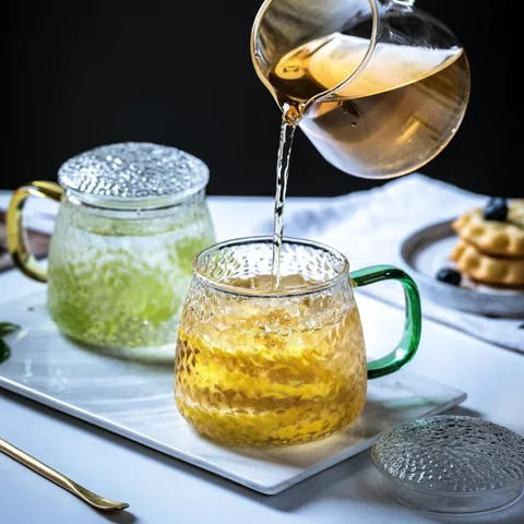 Japans Gehamerd Glazen Kopje Met Handvat En Deksel Heldair Borosilicaatglas Hittebestendige Drinkmok Voor Thuis Kantoor Keuken