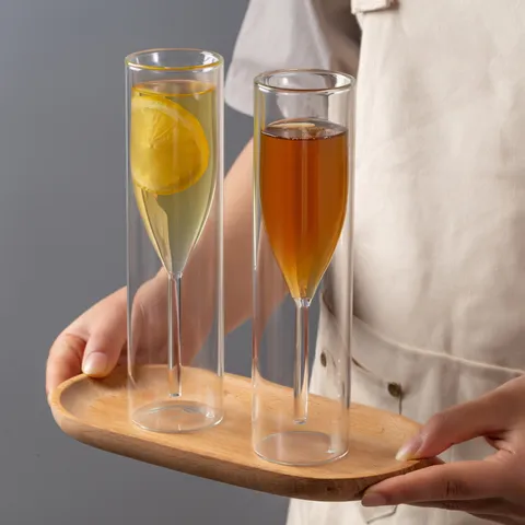 Bicchiere da Champagne in Vetro a Doppio Strato Trasparente Creativo Calice da Vino Rosso Coppa da Cocktail Bar Bicchieri Personalizzati